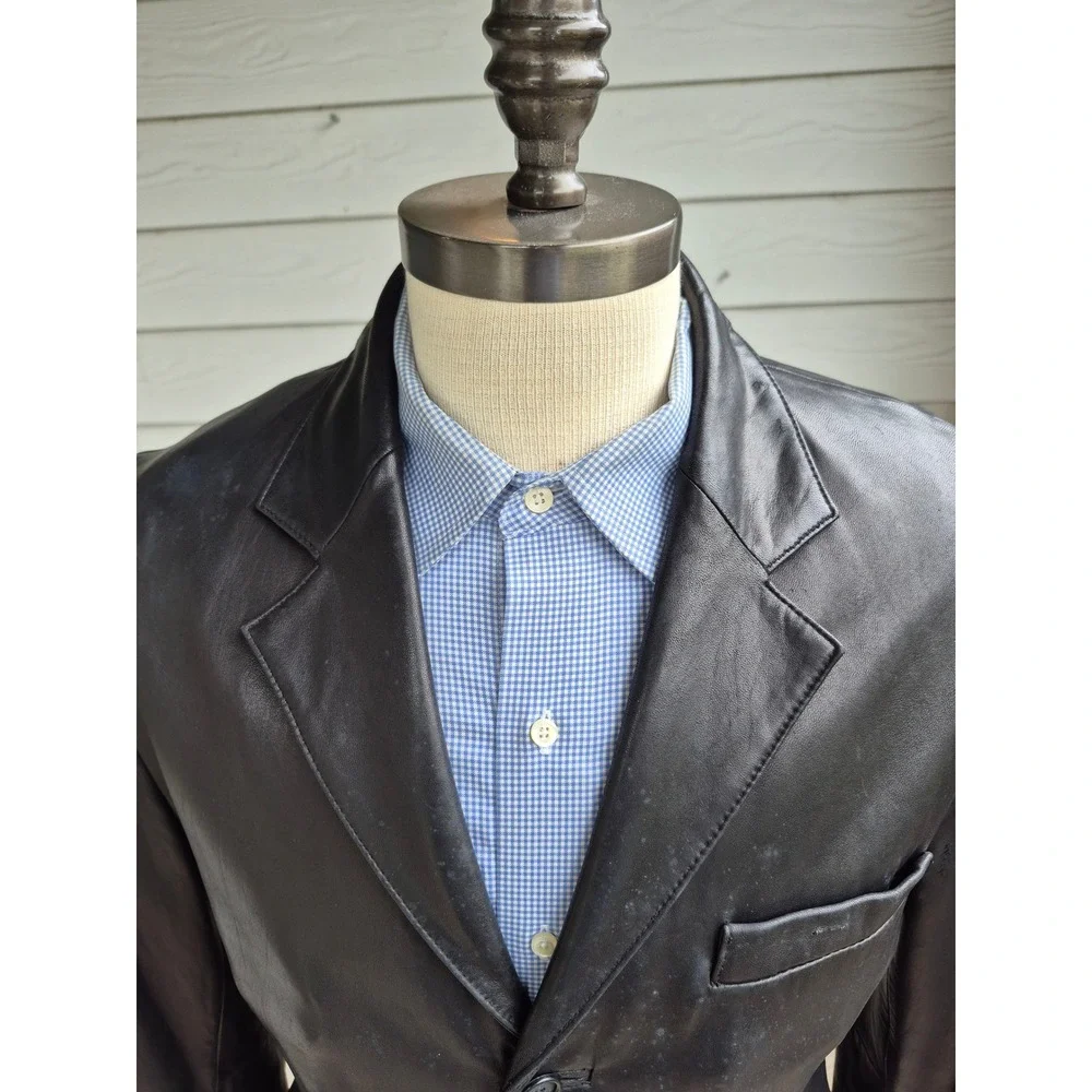 Ralph Lauren Blue Label Mens Black Lamb Leather Blazer Sport Coat Jacket Sz 38 R